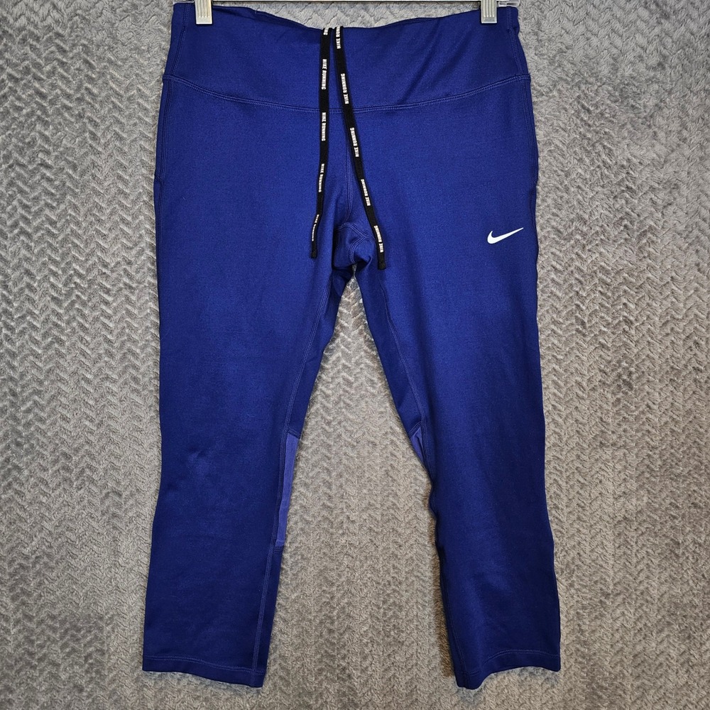 Nike Dri-FIT Womens Royal Blue Running Capri Leggings Mesh Panels Medium